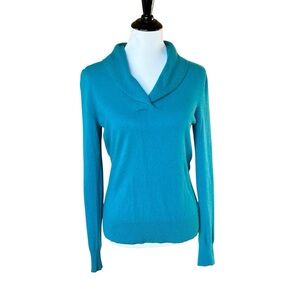 Prive shawl collar cashmere sweater sz L teal green